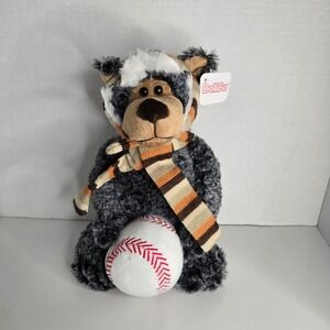 Dollibu Baseball Bear Plush Stuffed Animal Winter Hat Scarf Soft Gray NWT New